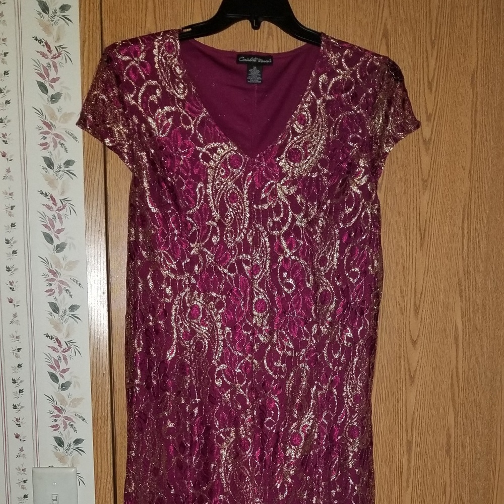 Stunning Burgundy Dress w/ Gold Lace